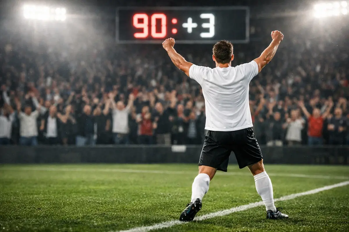 Fußballspieler jubelt nach Tor in der Nachspielzeit